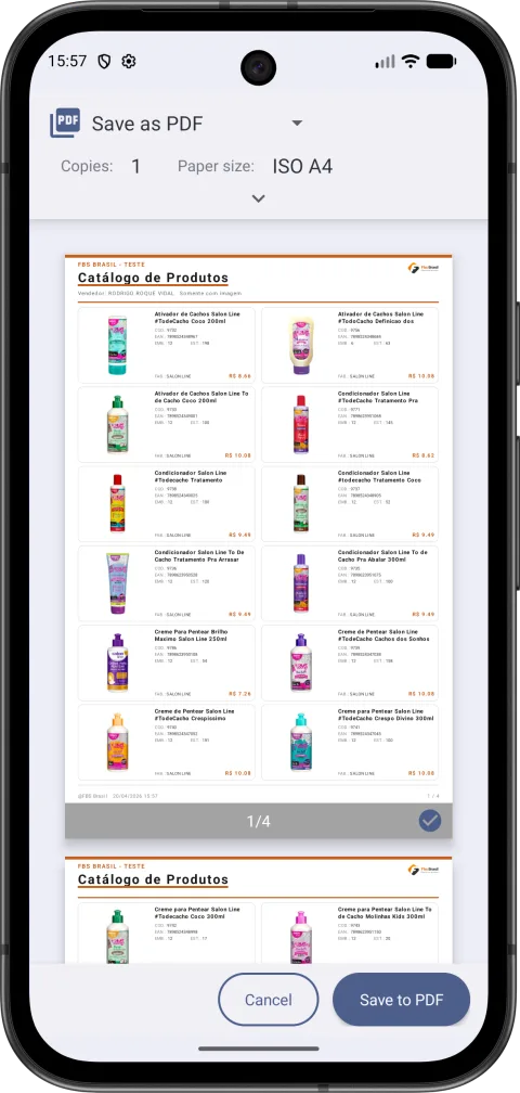 Catálogo de produtos gerado automaticamente em PDF pronto para salvar e compartilhar